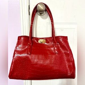 Red shoulder bag with wallet